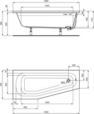 Ванна акриловая Ideal Standard HOTLINE 1600х700х415 встраиваемая, асимметричная, левая K276301