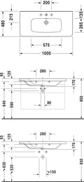 Умывальник DURAVIT DuraStyle 1000х170х480 отверстие под смеситель, перелив 2320100000