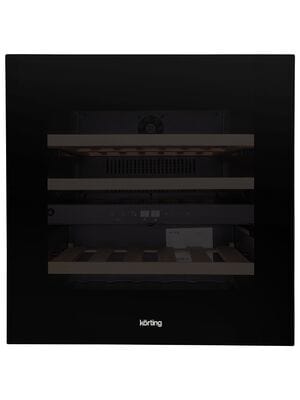 Винный шкаф Korting KFW 604 DB GN (595х590х563) встраиваемый, 2 зоны, черное стекло