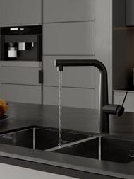 Смеситель IDDIS PURE для кухни PURBLPFi05 с каналом для фильтр.воды, вытяжной излив, черный матовый