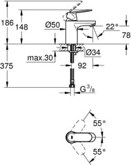 Смеситель Grohe EuroSmart Cosmopolitan 32824000 для умывальника,  фиксированный излив,  г/п