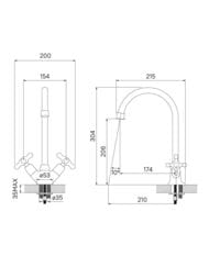 Смеситель IDDIS Jeals для кухни 59000T4C+W04 крестовые ручки, высокий поворотный излив 176мм