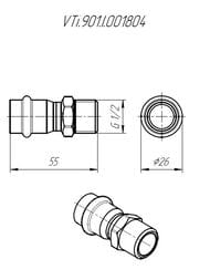 Пресс соединитель VALTEC 18х1/2"Н, нерж. сталь, VTi.901.I.001804