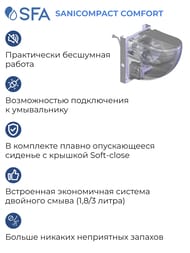 Насос SFA SANICOMPACT COMFORT 420х515х442 встроенный в подвесной унитаз, для подключения к раковине