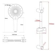 Душевой комплект ESKO SSS1303 стойка 700мм, ручной душ 130мм 3 режима, шланг 1600мм, цвет: хром