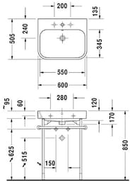 Умывальник Duravit Happy D.2 600х505х170 шлиф.,1 отверстие под смеситель, перелив 2318600027