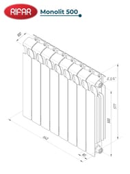 Радиатор биметаллический RIFAR Monolit 500 (577х640х100) 8 секций, 1528Вт, пастельно-синий