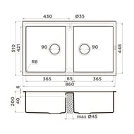 ����� Omoikiri KITAGAWA 86-2 WH (860�510�200��), 2 ����, ������������, ���� ����� 4993806